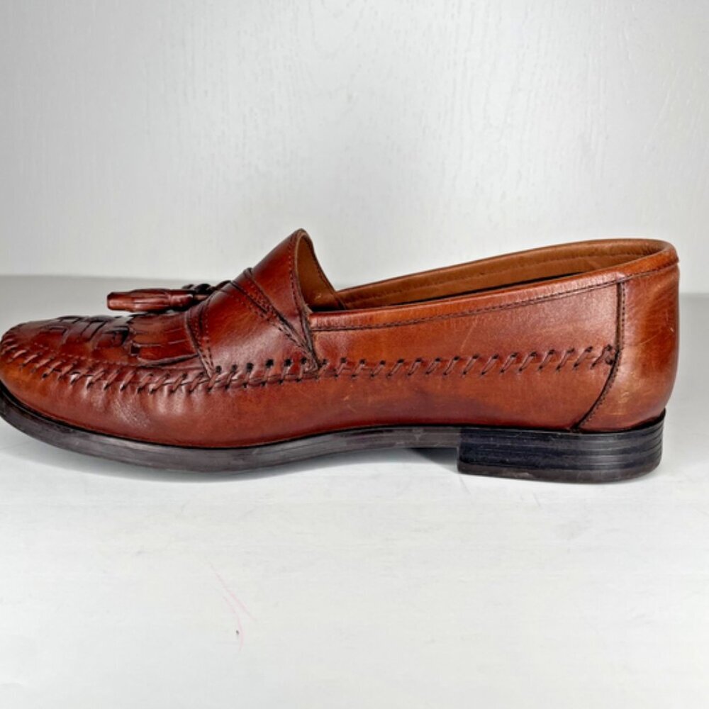 Giorgio Brutini Brazil Brown Woven Leather Kiltie Tassel Loafers 8M - Picture 7 of 15